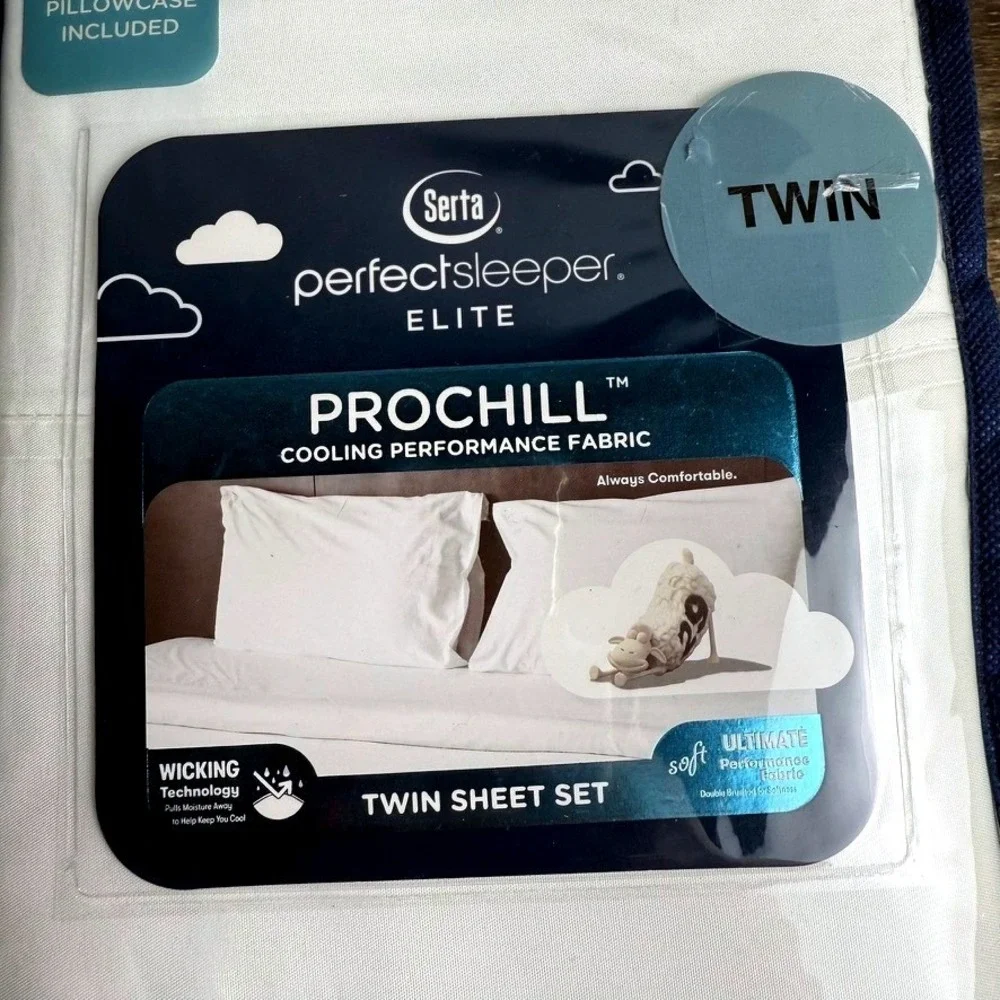 Serta Perfect Sleeper Elite ProChill Twin Sheet Set White Cooling 4 Piece NEW